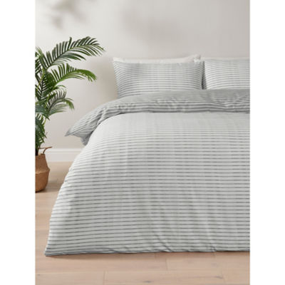 George Home Grey Striped Soft Touch Reversible Duvet Set - Double