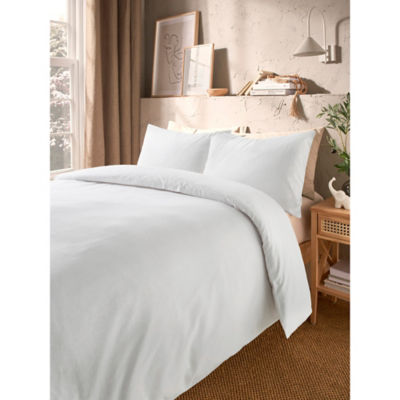 George Home White Brushed Cotton Plain Duvet Set - Single