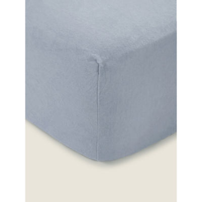 George Home Blue Brushed Cotton Plain Fitted Sheet -Single