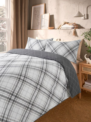 George Home Grey Diagonal Check Duvet Set - Double