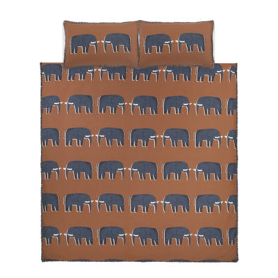 George Home Brown Crafty Elephant Duvet Set with Fringe Trim - King