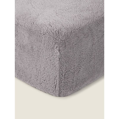 George Home Grey Teddy Fleece Plain Fitted Sheet - Double