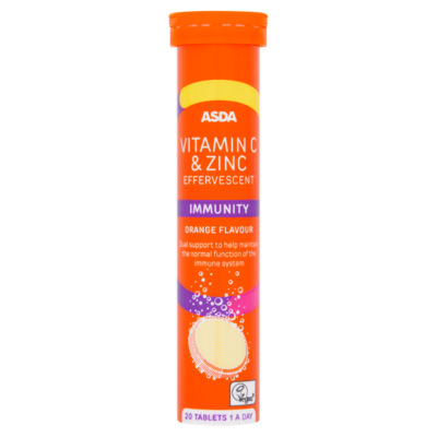 ASDA Vitamin C & Zinc Effervescent Immunity Orange Flavour 1 A Day 20 Tablets