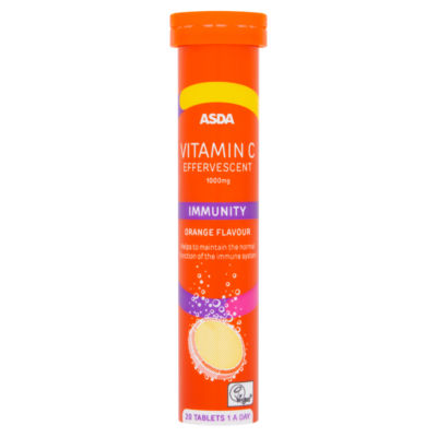 ASDA Vitamin C Effervescent 1000mg Immunity Orange Flavour 1 A Day 20 Tablets