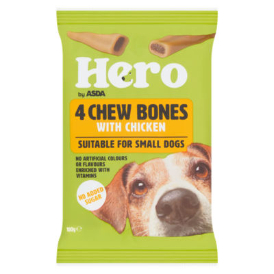 Hero by ASDA 4 Chew Bones with Chicken Suitable For Small Dogs 180g