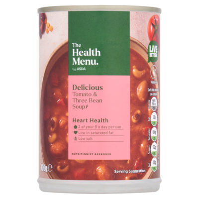 The Health Menu by ASDA Tomato & Three Bean Soup 400g