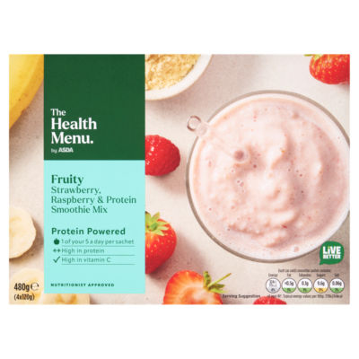 The Health Menu by ASDA Fruity Strawberry, Raspberry & Protein Smoothie Mix 4 x 120g (480g)