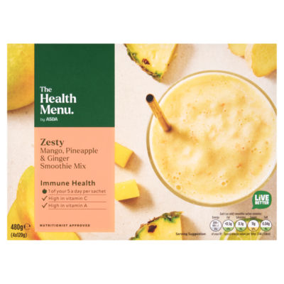 The Health Menu by ASDA Zesty Mango, Pineapple & Ginger Smoothie Mix 4 x 120g (480g)