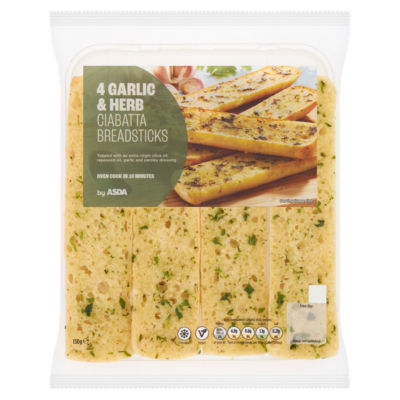 ASDA 4 Garlic & Herb Ciabatta Breadsticks 130g