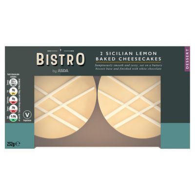 Bistro by ASDA 2 Sicilian Lemon Baked Cheese Cakes 232g