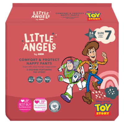 LITTLE ANGELS by ASDA Comfort & Protect Size 7 Disney 17kg+ 24 Nappy Pants