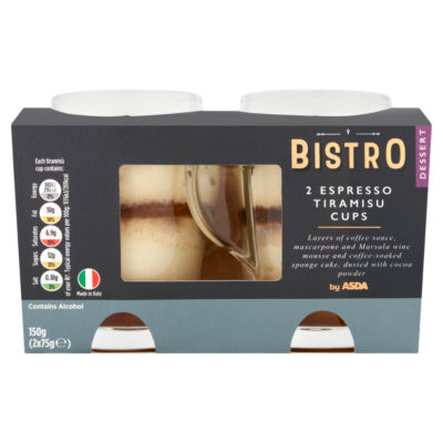 Bistro by ASDA 2 Espresso Tiramisu Cups 2 x 75g (150g)