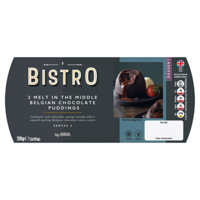 Bistro by ASDA Melt in the Middle Belgian Chocolate Puddings 2 x 155g (310g)