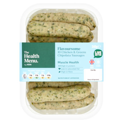 The Health Menu by ASDA 10 Chicken & Greens Chipolata Sausages 340g