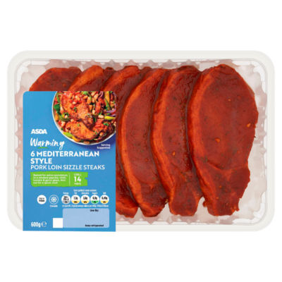 ASDA Warming 6 Mediterranean Style Pork Loin Sizzle Steaks 600g