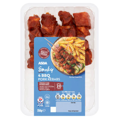 ASDA Smoky 4 BBQ Pork Kebabs 350g