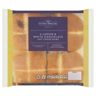 ASDA Extra Special 4 Lemon & White Chocolate Hot Cross Buns