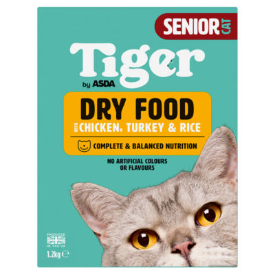 ASDA Tiger Senior Cat Dry Food with Chicken, Turkey & Rice 1.2kg