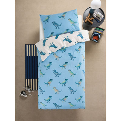 George Home Blue Dino Reversible Cotton Duvet Set - Single