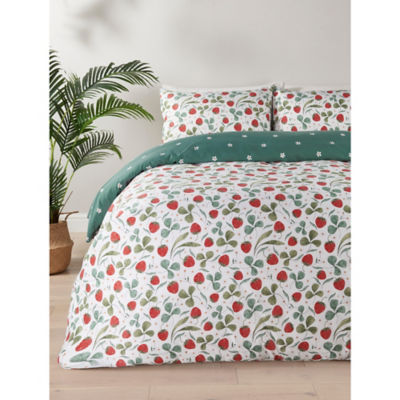 George Home White Strawberry Fields Reversible Duvet Set - Double