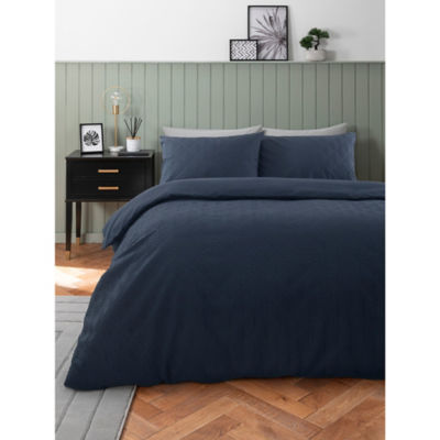 George Home Navy Embossed Geo Duvet Set -King