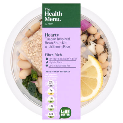 The Health Menu by ASDA Hearty Tuscan Inspired Bean Soup Kit with Brown Rice 350g