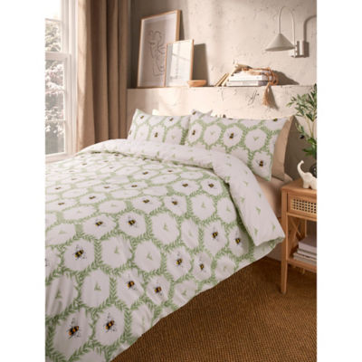 George Home White Honeycomb Bee Reversible Duvet Set -Double