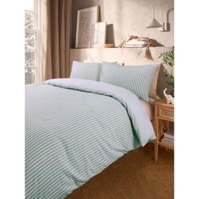 George Home Green & White Textured Stripe Seersucker Duvet Set -Single