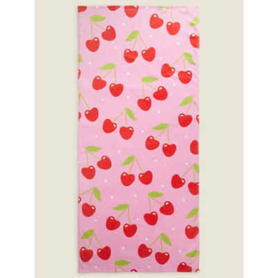 George Home Pink Cherry Print Cotton Beach Towel