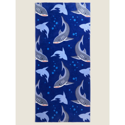 George Home Blue Shark Print Cotton Beach Towel