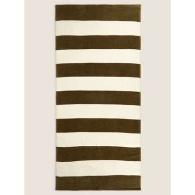 George Home Olive Horizontal Stripe Print Cotton Beach Towel
