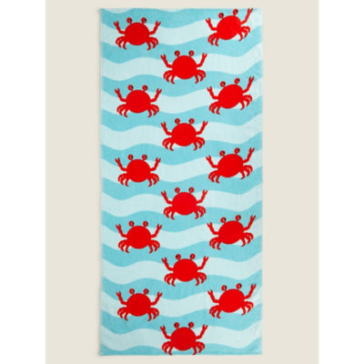 George Home Light Blue Crab Print Cotton Beach Towel