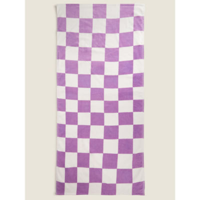 George Home Purple Checkerboard Print Cotton Beach Towel