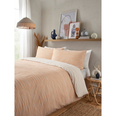 George Home Coral Stripe Reversible Duvet Set - Double