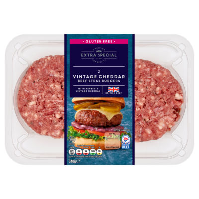 ASDA Extra Special 2 Vintage Cheddar Beef Steak Burgers 340g