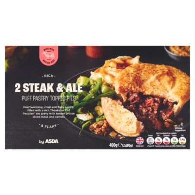 ASDA 2 Steak & Ale Puff Pastry Topped Pies 2 x 200g (400g)