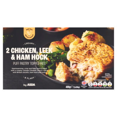 ASDA 2 Chicken, Leek & Ham Hock Puff Pastry Topped Pies 2 x 200g (400g)