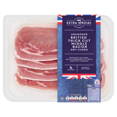 ASDA Extra Special Unsmoked British Thick Cut Dry Cured Middle Bacon 350g