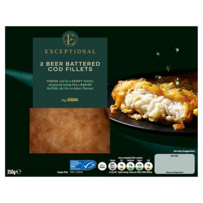 Exceptional by ASDA 2 Beer Battered Cod Fillets 350g