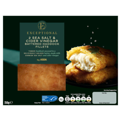 ASDA Exceptional 2 Sea Salt & Cider Vinegar Battered Haddock Fillets 350g