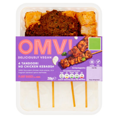 OMV! Deliciously Vegan 4 Tandoori No Chicken Kebabs 250g