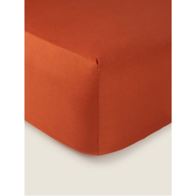 George Home Orange Plain Fitted Sheet - King