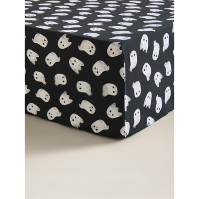 George Home Halloween White & Black Ghost Print Fitted Sheet - Double