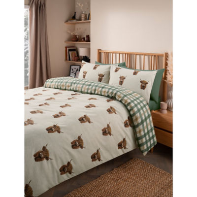 George Home Brushed Cotton Highland Cow Reversible Duvet Set - King