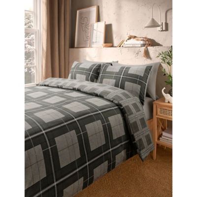 George Home Dark Grey Check Reversible Duvet Set - Single