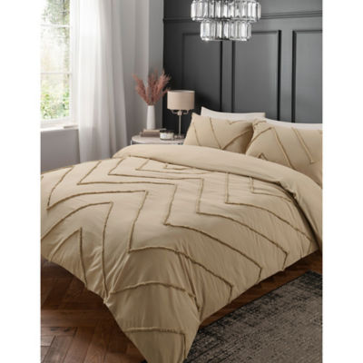 George Home Natural Tufted Cotton Zig Zag Duvet Set - Double