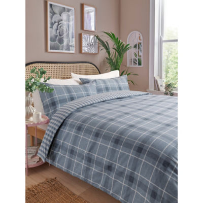 George Home Grey Checked Brushed Cotton Duvet Set - Single