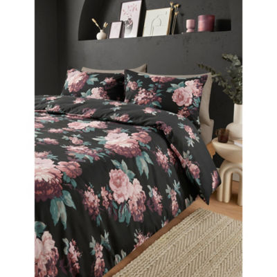 George Home Black Dark Romance Bloom Reversible Duvet Set - Single