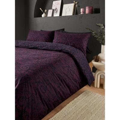 George Home Plum Skeleton Damask Reversible Duvet Set - Single