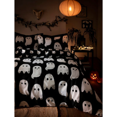 George Home Black Halloween Ghost Reversible Duvet Set - King